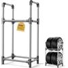 EXLECO Porta gomme 4 Pneumatici, 57x37x114cm Supporto con Copertura Protettiva, per Cerchi Auto, Scaffalatura da Officina, Garage, Supporto per Gomme, Acciaio Inox Grigio Argento, capacità 200kg