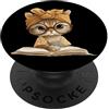 Bookworm Teacher Theme Library Reader Gr Gattino Libro Aperto Lettura Amante Gatto Ritratto Grafico PopSockets PopGrip Adesivo