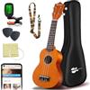 Everjoys Soprano Ukulele, Uculele da 21 Pollici con Borsa, Accordatore, Corde Aggiuntive, Cinturino, Plettri, Okulele Strumento Musicale per Adulti, Miel