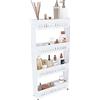 EGLEMTEK Carrellino con 4 Ripiani Salvaspazio Scaffale Portaoggetti Per Cucina Soggiorno Bagno Portaoggetti Con Rotelle 54 x 12,5 x 72 cm Colore Bianco