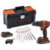 Black & Decker BLACK+DECKER BDCHD18C2TA-QW Cacciavite elettrico a percussione da 18 V, Dotato di 2 batterie da 1,5 Ah, 30 accessori, Include cassetta degli attrezzi