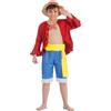 Chaks Costume Ruffy Cappello di paglia Monkey D. Ruffy per bambini, misura 128-152 Anime Licenza Manga Cosplay Carnevale (128), multicolore.