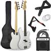 3rd Avenue Kit pacchetto basso elettrico beginner dimensioni standard 4/4 con amplificatore da 15 W, custodia, cavo di connessione, tracolla, stand e corde di riserva - Bianco
