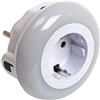 Ultron 185959 Save e Night Light Luce Notturna LED con funzione di accensione e spegnimento automatico e presa integrata, tre colori a scelta, Plastica, Bianco, 8,2 x 8,2 x 7,25 cm