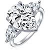 Bling Jewelry Matrimonio Da Sposa 7Ct Aaa CZ Pear Shaped Brilliant Cut Solitaire Teardrop Statement Engagement Ring For Women Thin Band .925 Sterling Silver Cubic Zirconia Trillion Side Stones