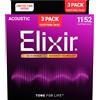 ELIXIR 11/52 NANOWEB LIGHT PACK 3 MUTE PER CHITARRA ACUSTICA 11/52 80/20 BRONZE