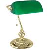 Eglo lampada da tavolo Banker, vintage, retrò, art decò, classica, lampada da scrivania, da comodino e da ufficio in acciaio ottone e vetro verde, lampada con interruttore a tirante, presa E27