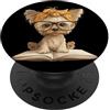 Teacher Student Reader Library Bookworm Ritratto di cucciolo libro aperto lettura amante dei cani grafica rotonda PopSockets PopGrip Adesivo