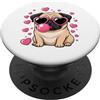Pug Kisses Valentine Co Occhiali da sole divertenti con carlino e cuore, per San Valentino PopSockets PopGrip Adesivo