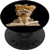 Bookworm Teacher Theme Library Reader Gr Gattino Libro Aperto Lettura Amante Gatto Ritratto Grafico PopSockets PopGrip Adesivo
