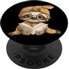Teacher Student Reader Library Bookworm Bambino Bradipo Libro Aperto Lettura Animale Amante Grafico Ritr PopSockets PopGrip Adesivo