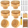 qhklew 6 Pezzi Pomelli per Mobili in Rattan Legno, Pomelli in Rattan, Manopole Rotonde per Porte, Manopole Rotonde in Legno con Viti pour Armadi, Comodino, Cucina