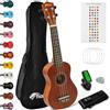 TIGER UKEKIT-NT Pacchetto Ukulele per principianti, Ukulele soprano, accordatore, tracolla, adesivi, corde di ricambio e plettro in feltro - Naturale (Marrone)