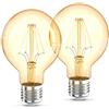 B.K.Licht 2 Lampadine LED vintage Edison, attacco grosso E27, luce calda 2200K, 4W, 320Lm, forma globo G80, Set di 2, lampadina con filamento, lampadina retrò con vetro ambrato, lampadina d'epoca