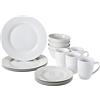 Amazon Basics Set di Stoviglie per 4 Persone, Porcellana, Bianco, 16 Pezzi
