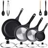 Stone&Stone Set 4 Padelle Antiaderenti 20cm/24cm/28cm/32cm, Batteria di Padelle Professionale, Induzione e Gas, Rivestimento Tedesco Super Antiaderente, Senza PFAS, PTFE e PFOA + 4 Coperchi 4 Utensili