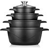 briebe Set Pentole Induzione Batteria 8 Pezzi, 4 Casseruola, Alluminio Pressofuso, Antiaderente senza PFOA, Coperchi in Vetro, Guanti in Silicone, Vetroceramica, Gas, Forno, MGK-12