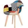 BUYBUY Kit 2 Poltroncine serie Picasso in PP con seduta in spugna ricoperta con stoffa in stile patchwork, piedi in legno di faggio KITPIC006