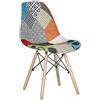 BUYBUY Kit 2 Sedie serie Picasso in PP con seduta in spugna ricoperta con stoffa in stile patchwork, piedi in legno di faggio e metallo KITPIC002