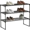 Relaxdays Scaffale per Scarpe, 3 Ripiani, Sistema a Incastro, HLP55x68x30 cm, Ripiani Metallo, connettori plastica, Nero