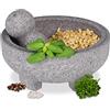 Relaxdays Mortaio con Pestello in Granito, HxD 9x20 cm, Macina Spezie, Pesto di Basilico, Cocktail Mojito, Grigio Chiaro