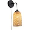B·LED BARCELONA LED BARCELONA LED Applique da Parete in Vimini e Rattan "Frida" E27 con Spina e Interruttore 136cm, Paralume Intrecciato Stile Naturale Japandi Isola Vintage Industriale Lampada Ristorante Camera Scale