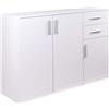 BAKAJI Cassettiera Mobile Armadietto 3 Porte 2 Cassetti Design Moderno Madia Bianco
