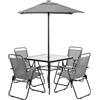 Shally Dogan Set da Pranzo 6 Pezzi per Giardino Patio con Ombrellone 4 Sedie Pieghevoli Grigio