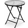 BAKAJI Tavolino Pieghevole Rotondo con Struttura Nera Tavolo Piano in Vetro 60x60x71cm
