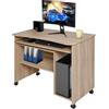 BAKAJI Scrivania Tavolo con Porta Tastiera Coputer e Ripiano in Legno con Ruote Quercia