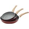 BAKAJI Set 3 Padelle Alluminio 20-24-28cm Padella Antiaderente Manico Ergonomico Rosso