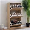 BAKAJI Scarpiera 3 Ante Ripiani Doppia Profondita in Melamina 60x24x120cm Colore Beige