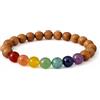 happymaker - Bracciale 7 Chakra donna uomo, bracciale in pietre naturali con perle in legno 8 mm, elastico & regolabile, gioiello yoga per meditazione, fatto a mano in Germania (Scuro, 18)