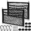 MERVYNGLYNNHUNTER 2 Pezzi Rete Portaoggetti Auto，45 x 25 cm, Rete Bagagliaio Auto Universale Nero per Camper, Auto, Rete Elastica per Bagagli con 4 moschettoni,Borsa a Rete Universale per roulotte e Barche