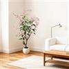 GarveeLife Pianta artificiale di gelsomino, 150 cm, albero artificiale con foglie realistiche e fiori rosa in vaso bianco, albero in vaso artificiale, albero di gelsomino, pianta d'appartamento, per matrimoni