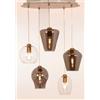 Illuminando PAGODA SOSPENSIONE 5 LUCI CON SFERE IN VETRO TRASPARENTI E FUME E BASE IN METALLO ORO LAMPADINE ATTACCO E27