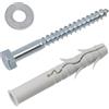 AERZETIX - Kit di 4 tasselli con flangia Ø14x100 mm in nylon con alette + 4 viti tirafondo Ø10x100 mm + 4 rondelle larghe per bullone M10 | per fissaggio su calcestruzzo mattoni cemento