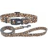 Olahibi - Set Combinato di Collare e Guinzaglio per Cani, Motivo Leopardato, Materiale in Poliestere, Guinzaglio da 150 cm, per Cani di Taglia Media (M, Marrone Leopardato)
