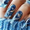 Glimmerstyle Unghie Finte Autoadesive, 24 Pezzi Media Lunghezza, Sfumatura Glitter, Stile Gyaru, Quadrati, Cuore Dorato, Motivo Oro, Unghie Finte Blu, Adatte per Festa di Halloween