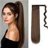 Gairyan 55cm Coda Capelli Extension Coda di Cavallo Lisci Posticci per Capelli Wrap Around Ponytail Extension Finta Estensione Sintetici Lungo per Donna, Marrone scuro&Auburn chiaro