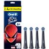 Oral-B iO Kids 6+ Marvel Spiderman - Set di 4 testine originali per spazzolino elettrico Oral-B iO Kids per bambini dai 6 anni in su, delicato su denti e gengive, colore nero