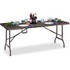 Relaxdays Tavolo Giardino, Aspetto Legno, Pieghevole, Plastica & Metallo, Esterni, Bistrò HLP: 73 x 180 x 74 cm, Marrone