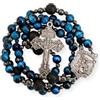 Nazareth Store Rosario cattolico in occhio di tigre blu da uomo con medaglia del santo e croce Padre Nostro regalo cattolico resistente per uomo (San Michele)