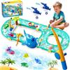 Joellfuner Pista d'acqua per bambini all'aperto, 2 in 1 giocattolo acquatico per bambini outdoor, set pista d'acqua con 2 barche, 6 figure di animali, 2 pistole ad acqua e funzione di pesca, tavolo