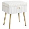 SONGMICS Sgabello da Trucco, Pouf Contenitore, Poggiapiedi, Gambe in Metallo, Imbottito, Piedini Regolabili, Soggiorno Camera da letto Cabina Armadio, Bianco Crema LOM505WZ02