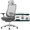 ML-Wohnen COLAMY ATLAS Sedia da ufficio ergonomica in rete - Sedia direzionale con poggiatesta, braccioli 4D, sedile scorrevole e blocco dell'inclinazione, grigio scuro