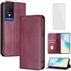 OUEAYIEN Cover per TCL 505 Custodia a Libro con Vetro Temperato Blocco RFID Antiurto Pelle Portafoglio Porta Carte Supporto Stand Vintage Flip Custodia per TCL505 Bordeaux