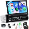 SIXTOP Autoradio 1 Din con Schermo Retrattile Automatico con Carplay Android Auto Wireless, Stereo Auto 1 DIN da 7 pollici con Telecomando EQ Bluetooth Mirror Link FM Radio AUX TF USB SWC