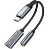 Yinyoo CCZ CA01 - Adattatore 2 in 1 da USB C a jack da 3,5 mm per cuffie e caricabatterie, compatibile con iPhone serie 16/15, Samsung S25/24, Huawei Mate 60/50, Google Pixel 2/3