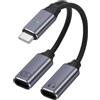 leizhan Splitter USBC a 2 porte, Adattatore Caricatore USB-C PD 100W con Ricarica Rapida + Adattatore Jack Cuffie USB-C/Trasferimento Dati 480 Mbps - Nero